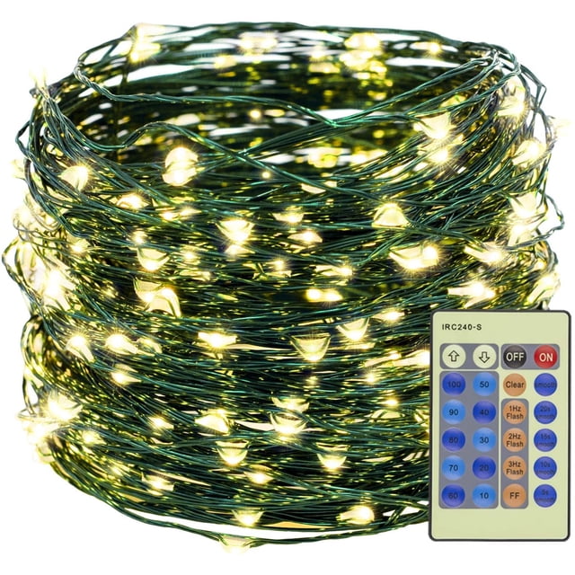 LED String Lights, Green Copper Wire LEDs Battery Powered 8 Modes Dimmable Decor Fairy Lights with Remote Timer for Indoor/Outdoor Garden Patio