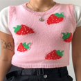 thumbnail image 4 of Women Sweater Vest Cute Strawberry Print Sleeveless Knit Crop Top, 4 of 6