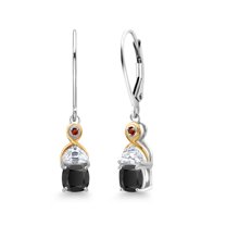 Gem Stone King 925 Silver and 10K Yellow Gold Dangle Earrings Cushion Onyx Half Moon Moissanite (1.59 Carat Cttw)