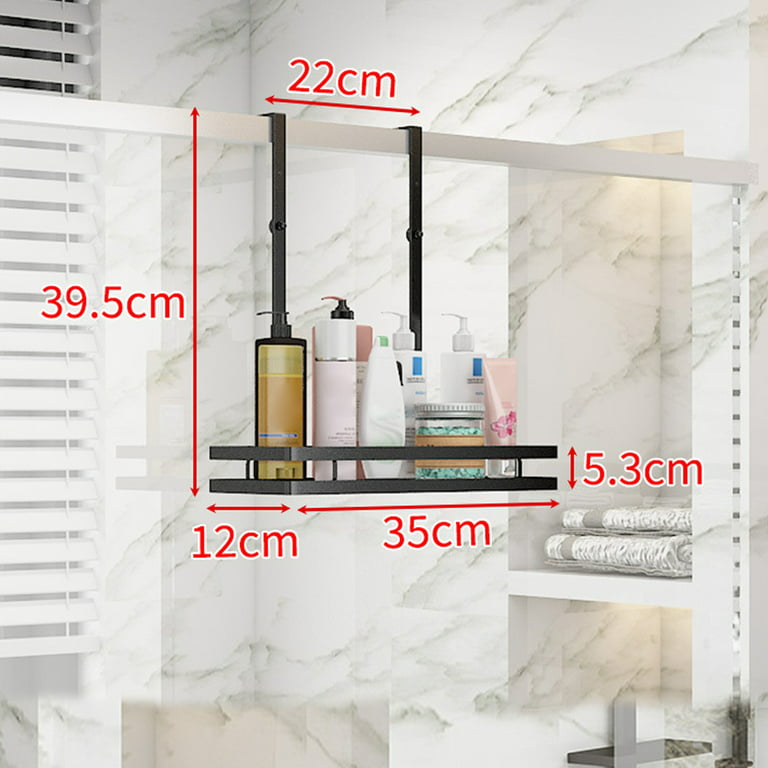 Odomy Shower Hanging Shelf with Suction Cups,15.5in SingleLayer Stainless Steel Hanging Shower Rack Caddy Rack No Drilling Heavy Duty Door Hook Shelf
