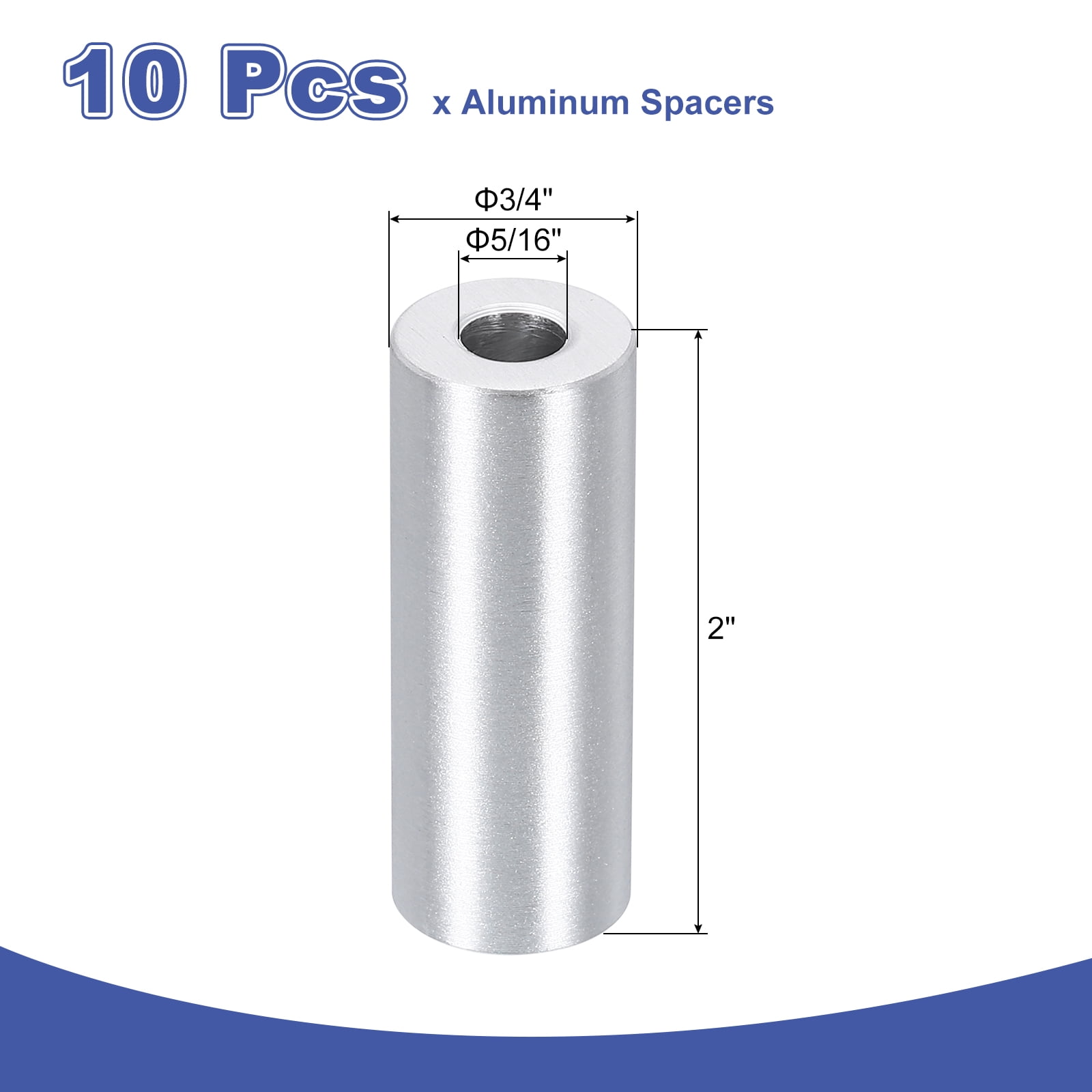 10 Pack Aluminum Spacers, 3/4" OD x 5/16" ID x 2"L for M8 Screw Bolts