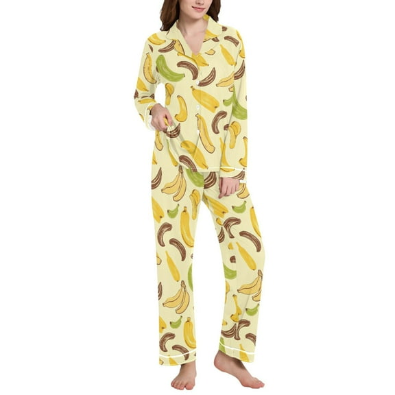 joogoo Pajamas Set for Women Yellow Banana Long Sleeve Pjs Loungewear L