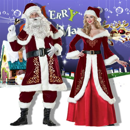 Adult Men Women Santa Claus Christmas Suit Costume Set for Party
