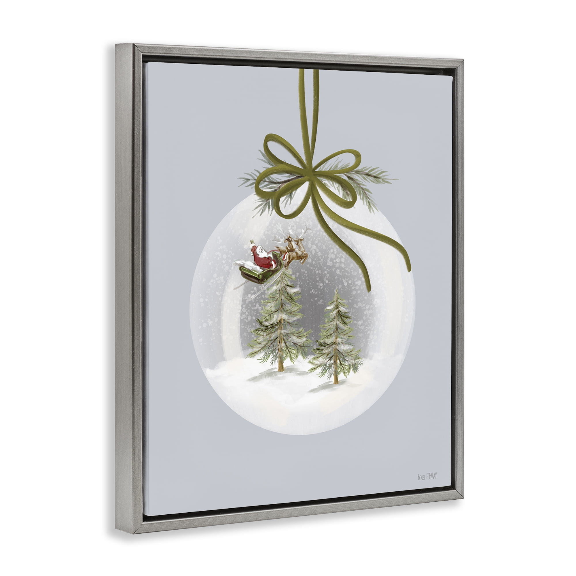 Stupell Industries Santa Sleigh Snowglobe Holiday Painting Gray Floater Framed Art Print Wall Art, 25 x 31