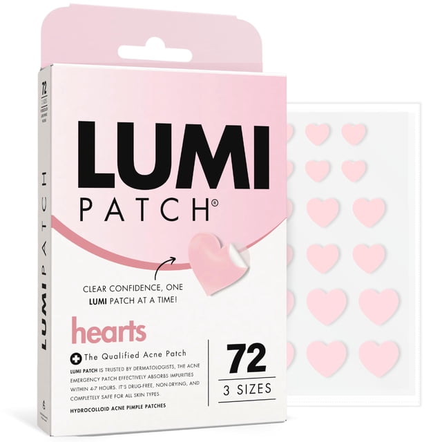 Parches para espinillas LUMI para el acné 72, hidrocoloide en forma de corazón