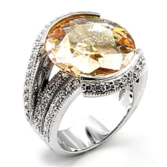 Rhodium Brass Ring with AAA Grade CZ in Champagne for Women Style 6X045