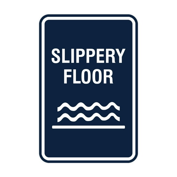 Portrait Round Slippery Floor Sign (Navy Blue / White) - Large