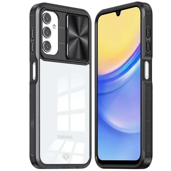 For Samsung Galaxy A15 5G Premium Hybrid Slim Case with Slide Camera Protector, Transparent Back Colorful Frame Bumper Cover ,Xpm Phone Case [ Black ]