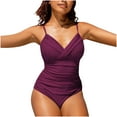 thumbnail image 2 of Juslio One Piece Swimsuit Women Athletic Purple Bandeau Solid Swimsuits for Women, 2 of 6