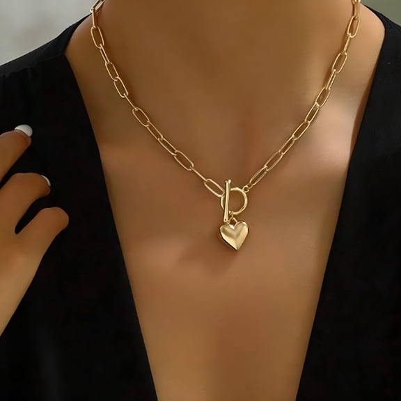 DESIGNICE Heart Necklaces for Women,14K Gold Plated Heart Pendant Necklaces for Women Trendy Heart Locket Chunky Gold Necklace Dainty Gold Chain Necklace Jewelry Gifts for Women