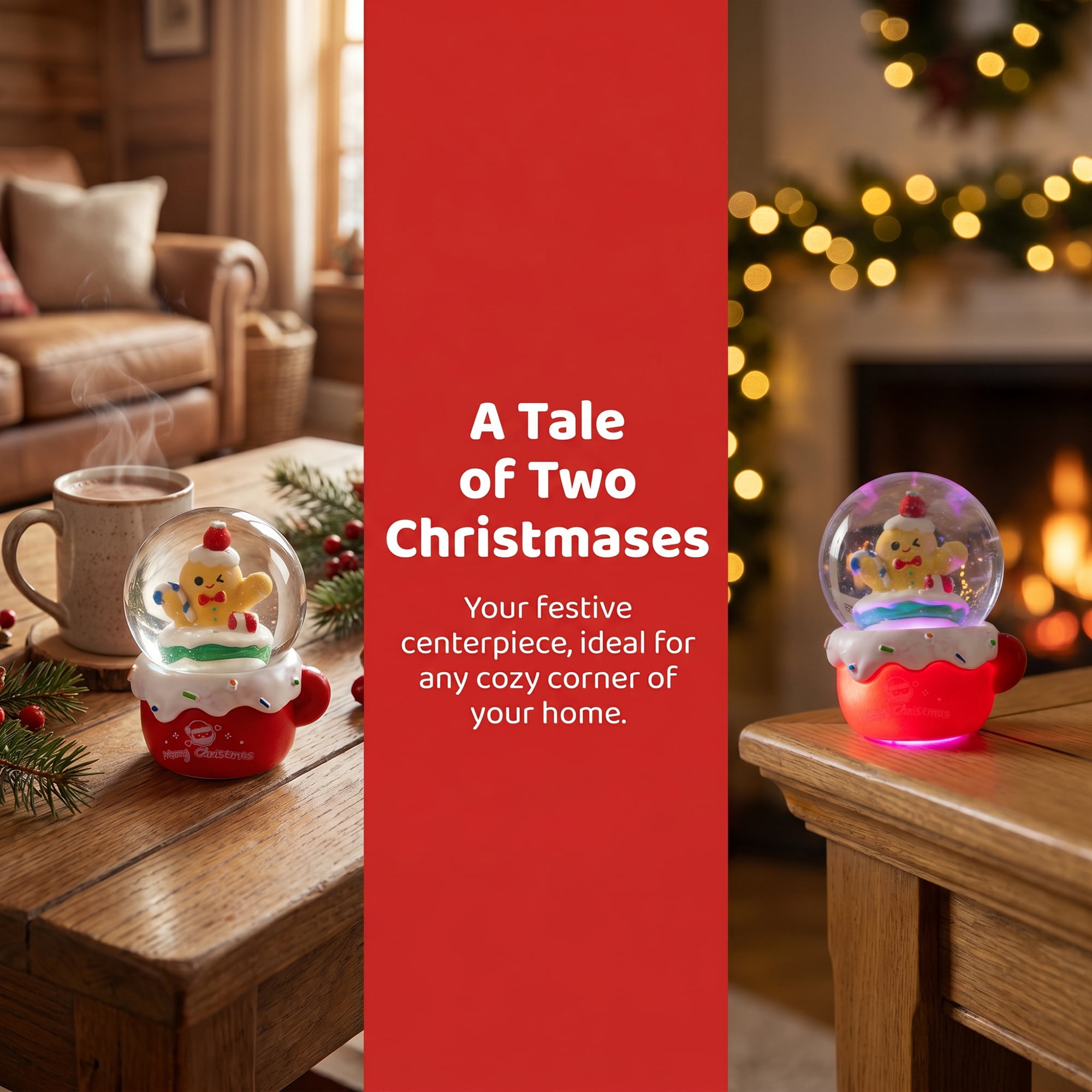 Unique Bargains Crystal Ball Shatterproof LED Glitter Snow Globe Red I 2.6" x 2.6" x 3.7"