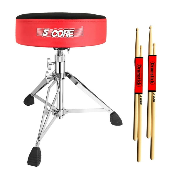 5 CORE Drum Throne 5" Padded Round Velvet Top Seat Heavy Duty Drummer Stool Swivel Height Adjustable Double Braced Chair Red - DS CH RED VEL HD