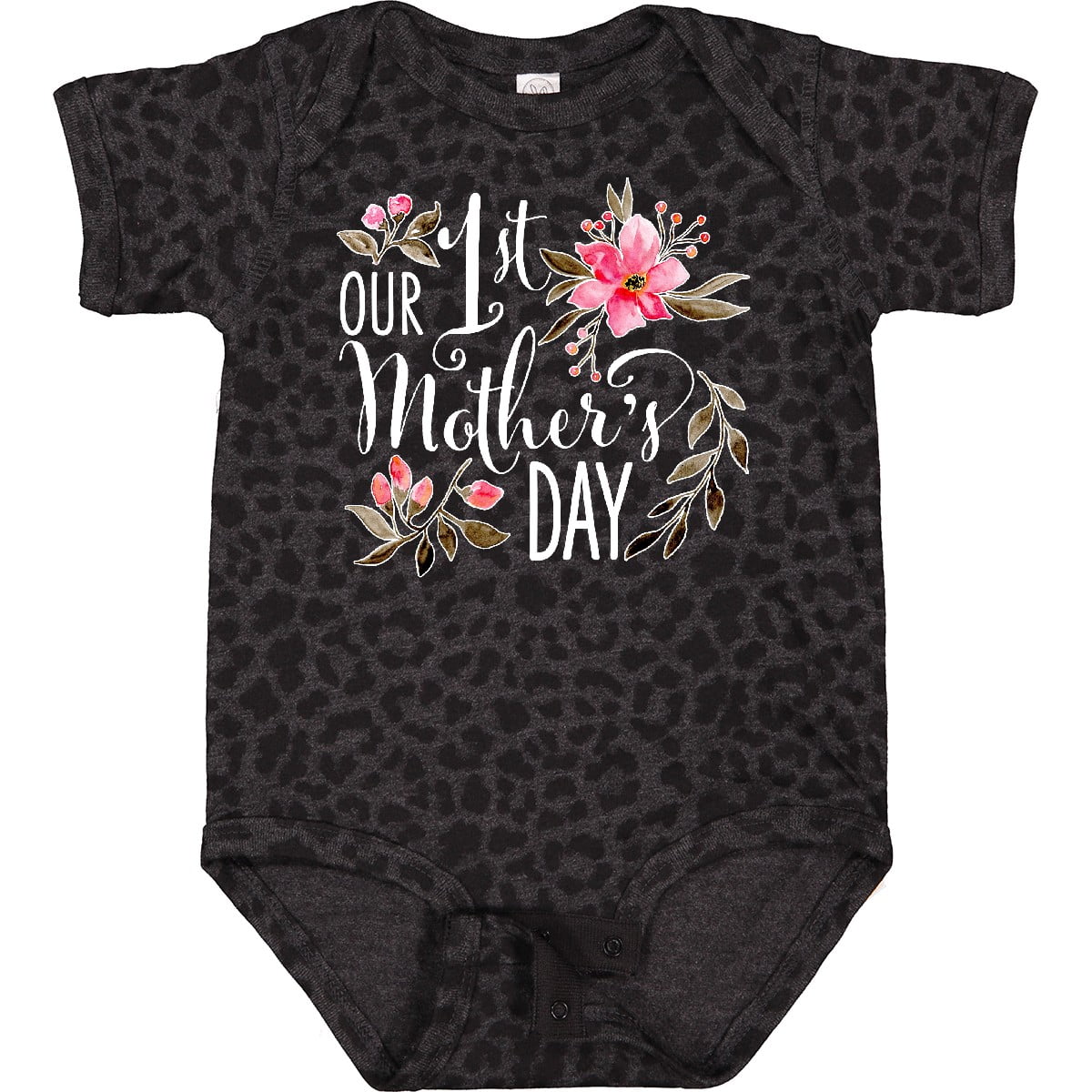 Inktastic Our First Mother's Day Pink Flowers Boys or Girls Baby Bodysuit