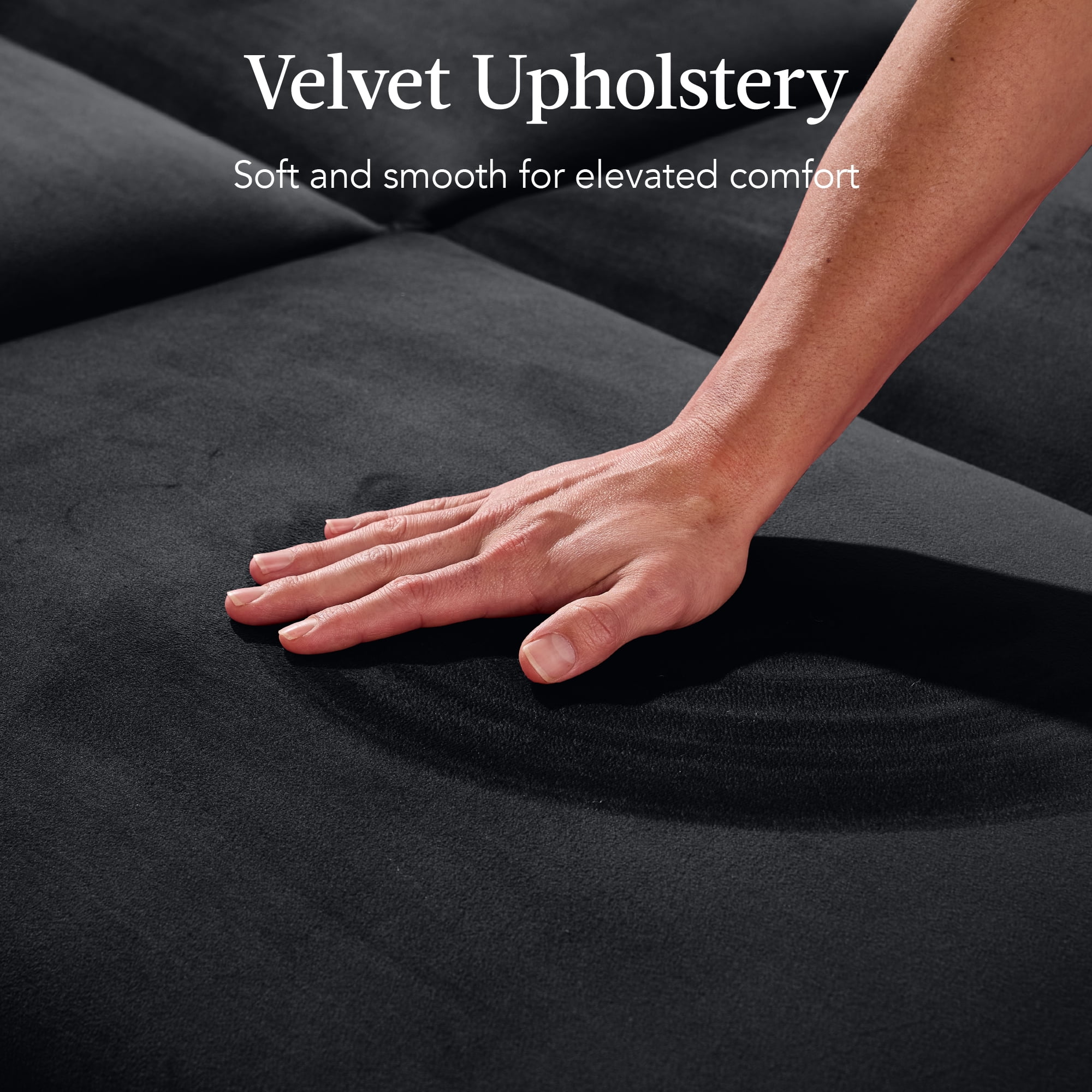 Best Choice Products Curved Convertible Futon, Velvet Fabric Split-Back Sleeper Bed - Onyx Black