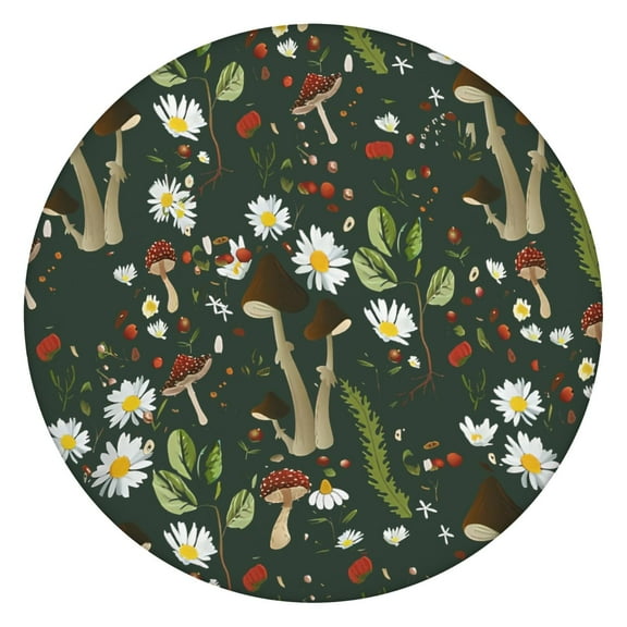 Round Tablecloth Romantic Aesthetic Floral Design, Elastic Waterproof Vinyl Table Cover with Back for Outdoor Garden Events