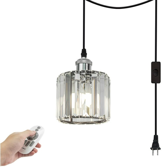 Kiven Plug in Pendant Light,Crystal Hanging Light, Dimmable Hanging Light Fixture with 15FT Plug-in Cord Adjustable Height for Bedroom Hallway Kitchen Island