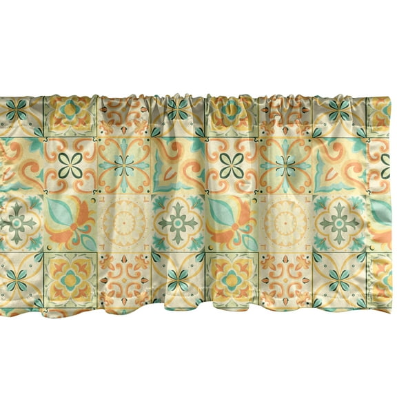 Ambesonne Moroccan Window Valance, Italian Style Retro, 54" X 12", Turquoise Yellow Green
