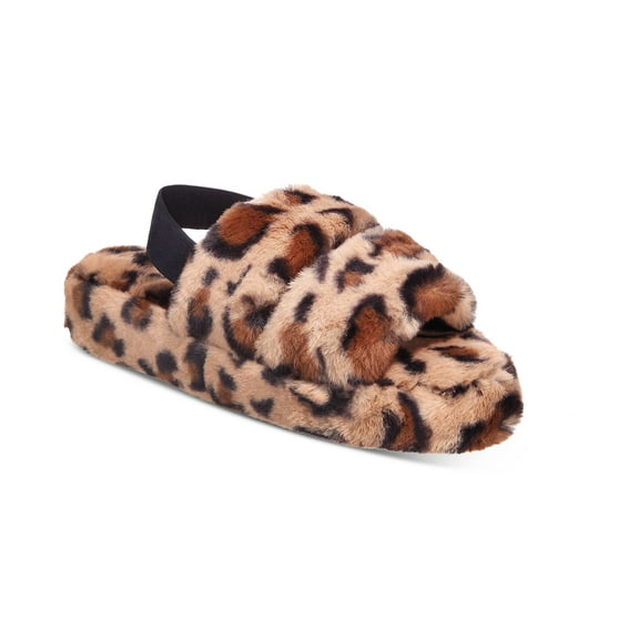 Jenni Womens Plush Faux Fur Slide Leopard, Medium/Large