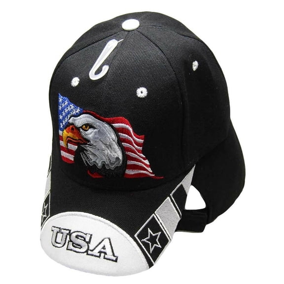 Waving USA American Bald Eagle White Bill Black Embroidered Cap Hat CAP679 TOPW