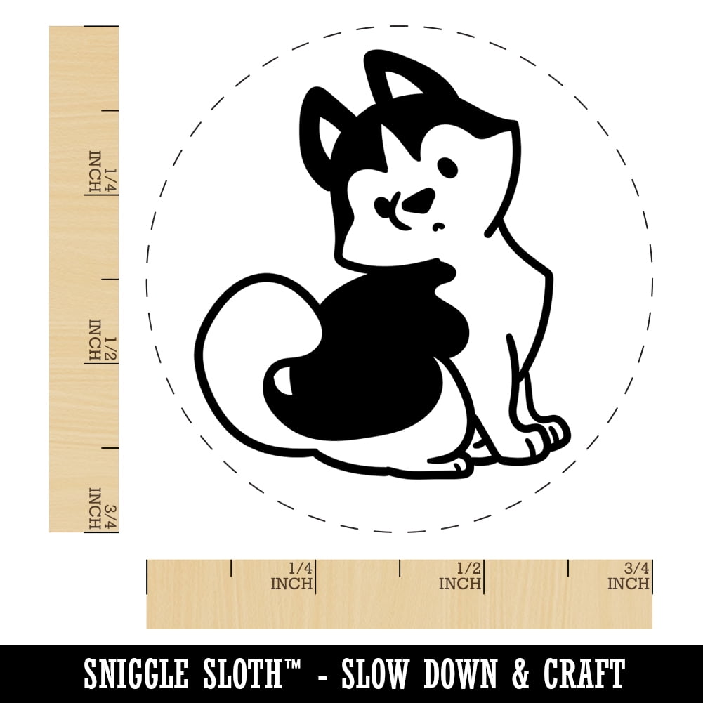 Siberian Husky Sitting Dog Self-Inking Rubber Stamp Ink Stamper - Black Ink - Small 3/4 Inch