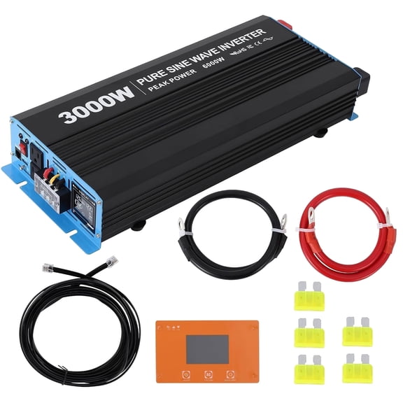 Power Inverter 1000 Watt Pure Sine Wave 12v DC to 110v/120v AC 2000w Peak Converter for Family RV Off Grid Solar System with 2 AC Outlets LCD Display Remote Control and 2.1a USB Charging Port
