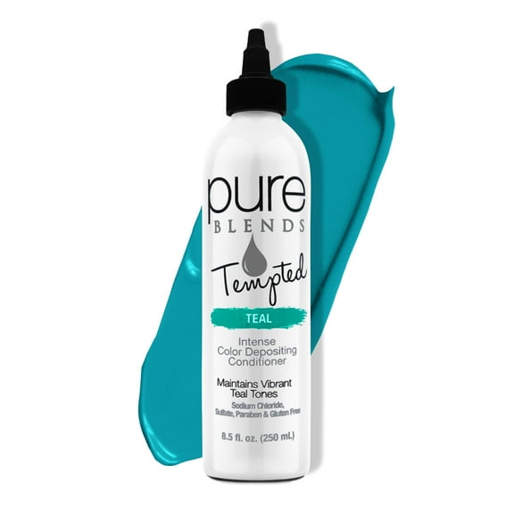 Pure Blends Tempted Teal Intense Color Depositing Conditioner Brighten & Tone Color Faded Hair Semi Permanent Hair Dye Prevents Color Fade Extend Vibrant Color Tones To Dyed Hair 8.5 Oz.