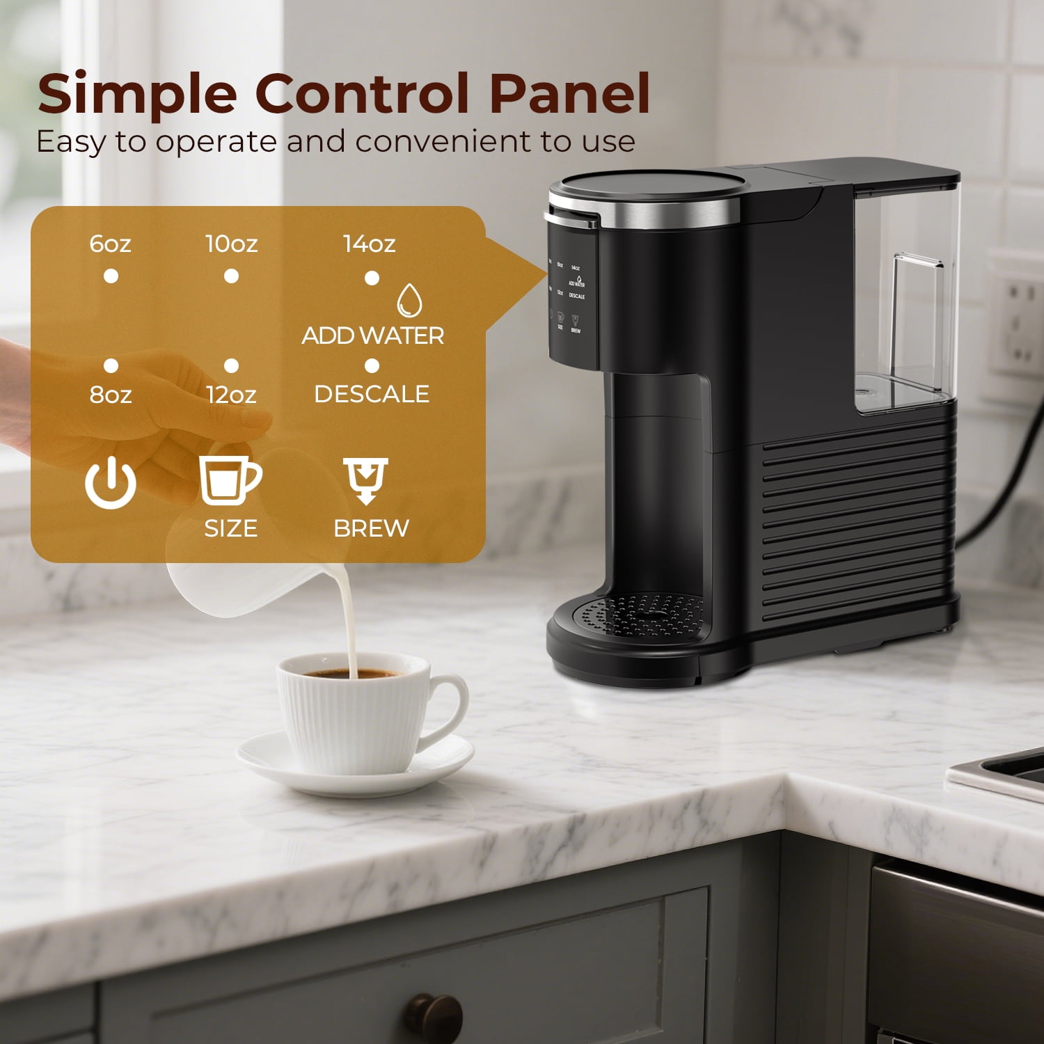WAA Coffee Maker 2-in-1 Single Serve Coffee Brewer, Black