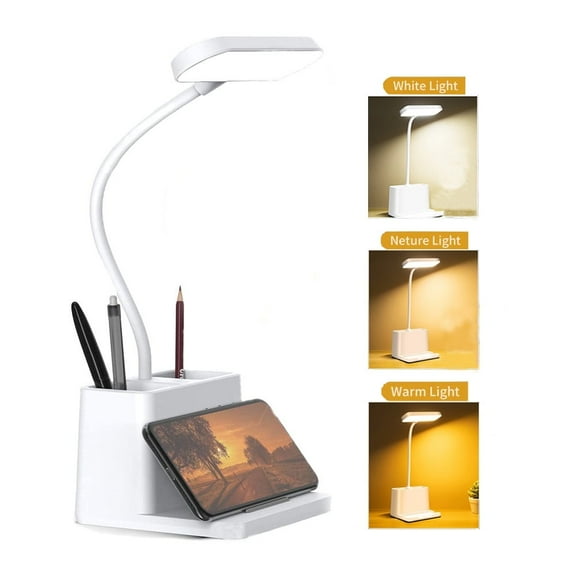 LED Desk Lamp, Reading Lights with Pen Holder, USB Charging Port, Small Study Lamp for Home, Office, Dorm
