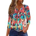 thumbnail image 2 of 3/4 Sleeve Tops for Women Henley V Neck 3/4 Sleeve T Shirts Dressy Casual Half Sleeve Blouse Tees, 2 of 4