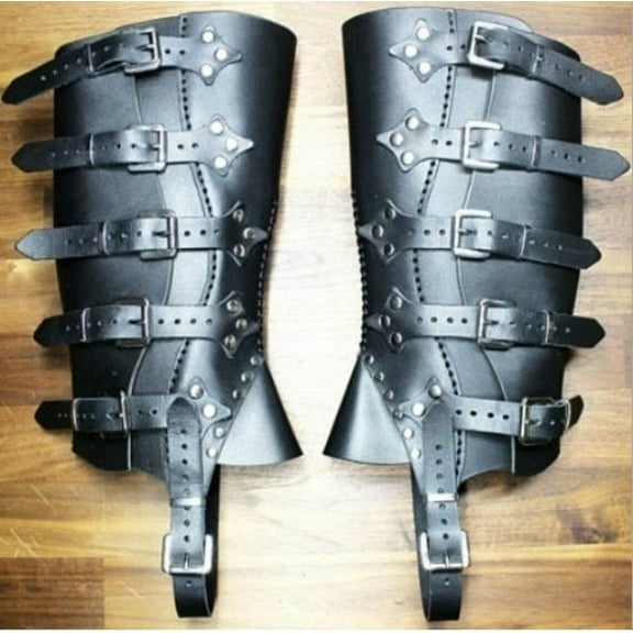 Medieval Pirate Boot Covers Renaissance Viking Leg Guards Gaiters Coconut Faux Leather Steampunk Adjustable Belt Buckle Boots Armor Leg Wraps For Halloween