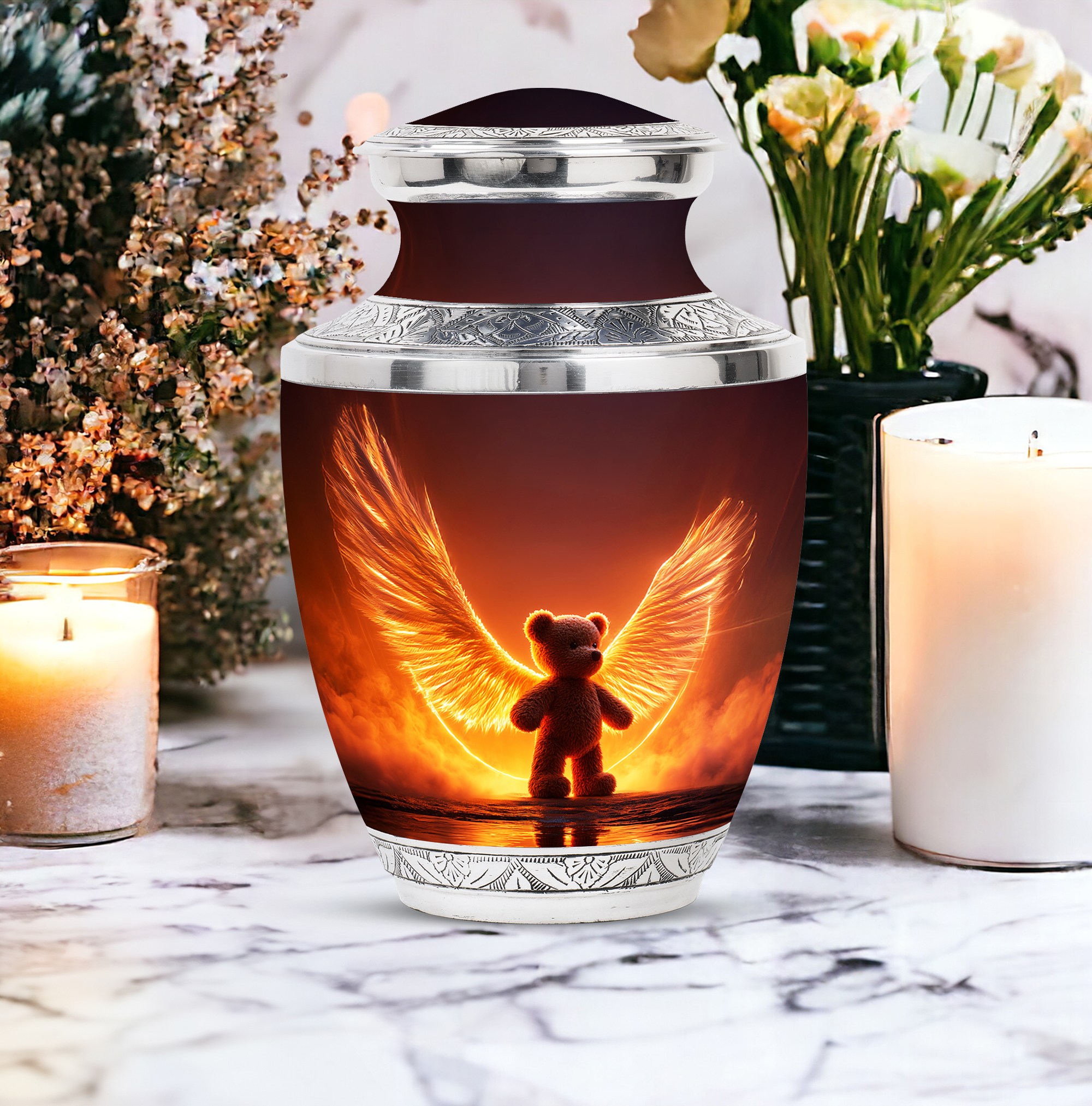MUKTIVE Teddy Bear Urns for Adult Ashes Men Large - Brown Funeral Urn for Adult Ashes Man & Woman - Decorative Memorials & Funerary Ash Holders - Remembrance Gift for Loss of Family (10 Inch)
