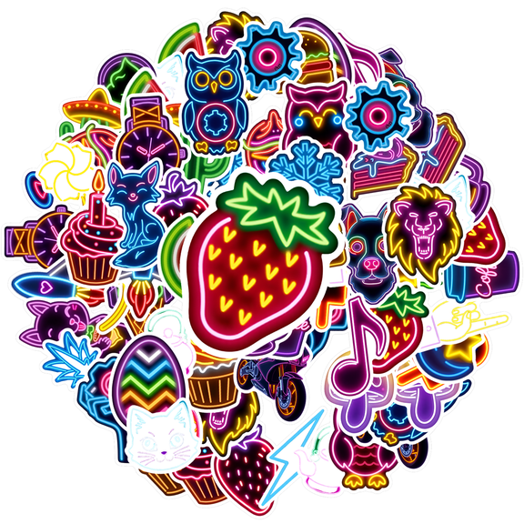 35pcs-50pcs Neon Animal Stickers Food Music DIY Stickers for Suitcase Phone Laptop