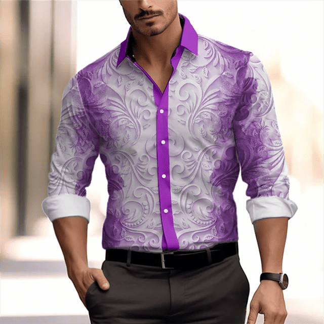 Camisa retro de manga larga de tela de moda callejera para exteriores con solapa tribal retro, cómoda y suave, camisa para hombre 2024