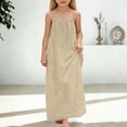 thumbnail image 2 of VNKIDY Girls Kids Solid Color Linen-Blend Maxi Dress Spaghetti Strap Ruched Neckline Casual Dress With Side Pockets For Summer Daily Wear Cozy Dress, 2 of 5