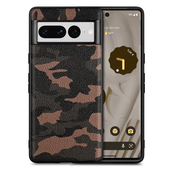 TECH CIRCLE for Google Pixel 8 Pro Camouflage Case, Luxury Ultra Slim PU Leather Shockproof Drop Protective Wireless Charging Anti-scratch TPU Frame Phone Case Cover for Google Pixel 8 Pro, Brown