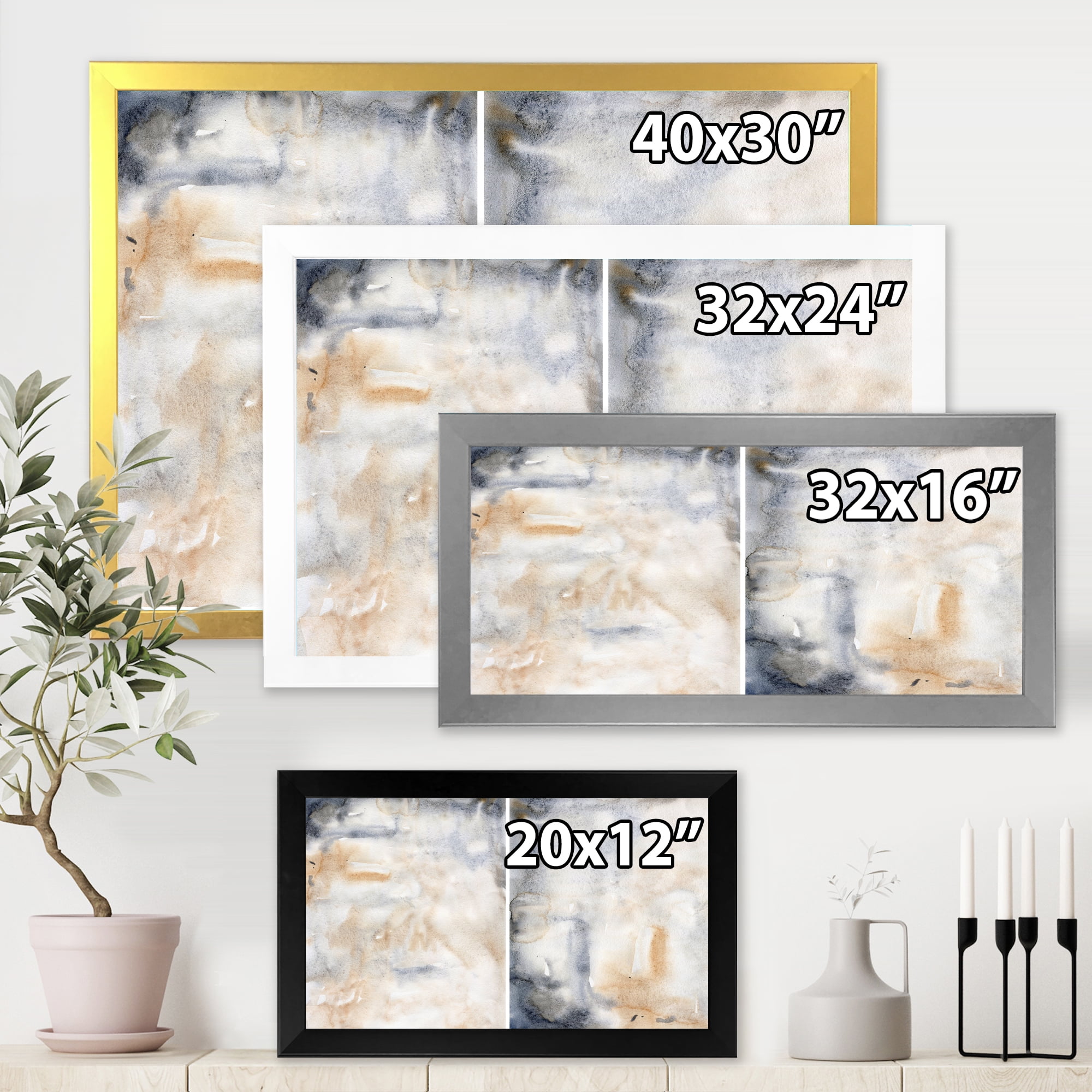 Designart 'Abstract Paste With Dark Blue and Beige' Modern Framed Art Print