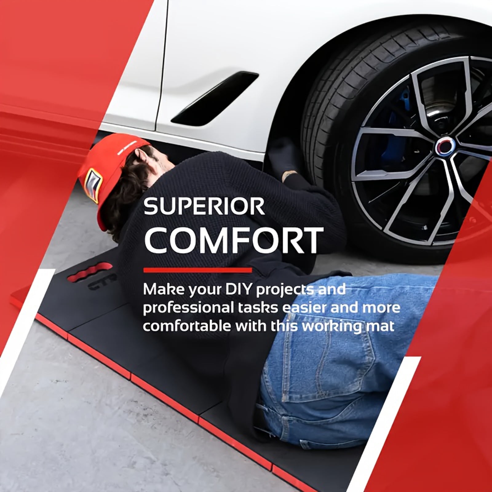 Folding Kneeling Pad with Carry Handle, Heavy Duty Mechanic Kneeling Mat and Work Mat, Waterproof Non Slip EVA Foam Pad for Garage, Workshop and Garden