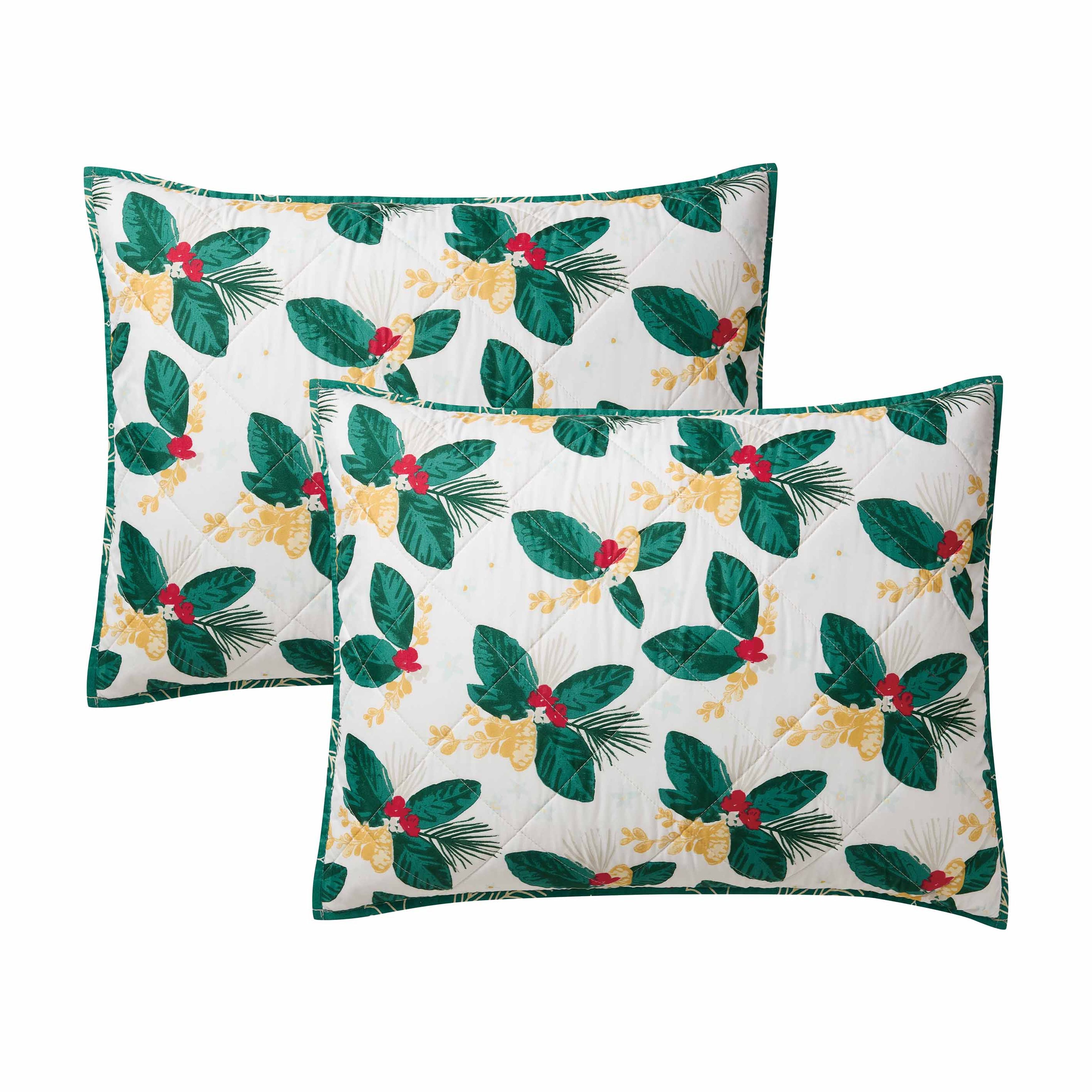 Hallmark Green Poinsettia 3-Piece Adult Holiday Quilt Set, King