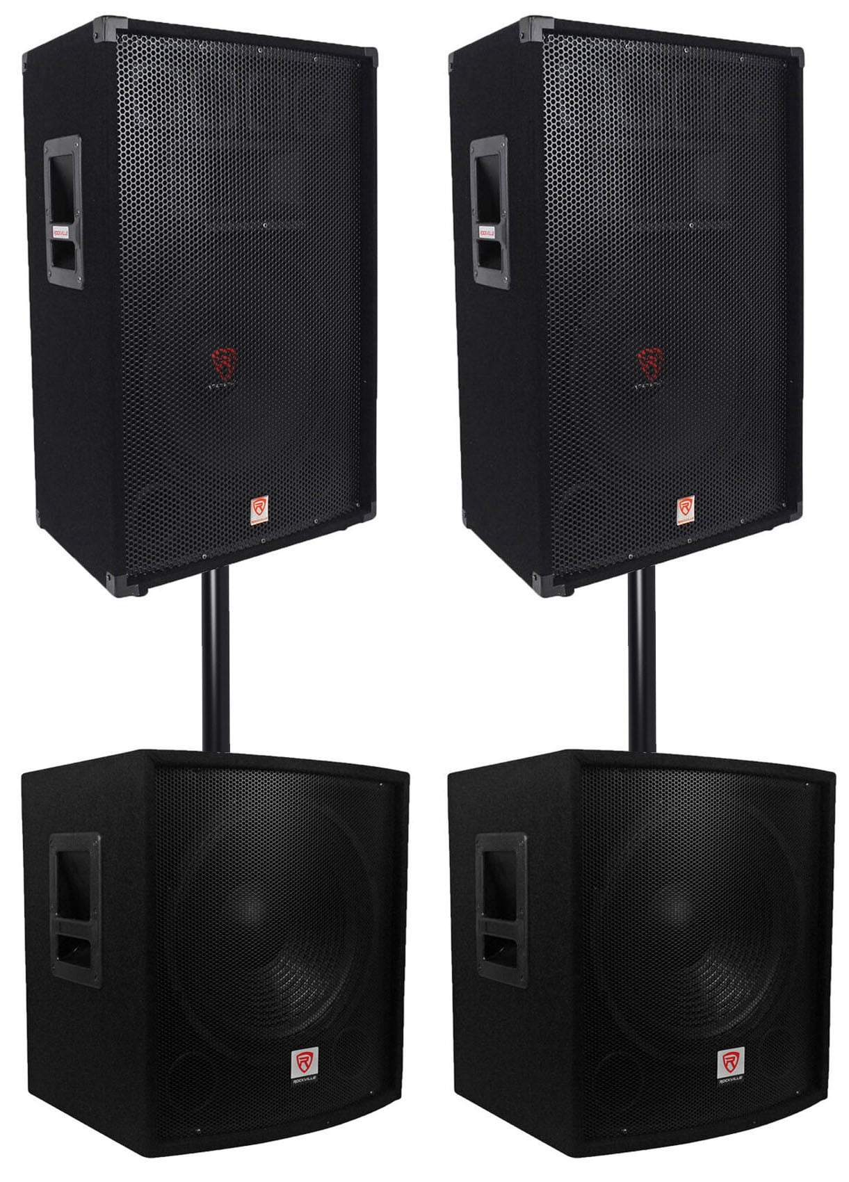 (2) Rockville RSG15 15 3000w Passive DJ/Pro Audio PA Speaker+(2) 15" Subwoofers