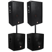 (2) Rockville RSG15 15” 3000w Passive DJ/Pro Audio PA Speaker+(2) 15" Subwoofers