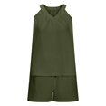 thumbnail image 5 of Women's 2 Piece Outfits Sleeveless V Neck Ruffle Sets Summer Contrast Top Matching Shorts, 5 of 6