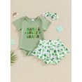 thumbnail image 2 of FEORJGP Infant Girl Irish Festivals Outfits Newborn Short Sleeve Romper Round Neck Jumpsuit Letter Print Bodysuit with Shamrock Shorts and Bow Headband Kids Cute Casual Summer Clothes, 2 of 8