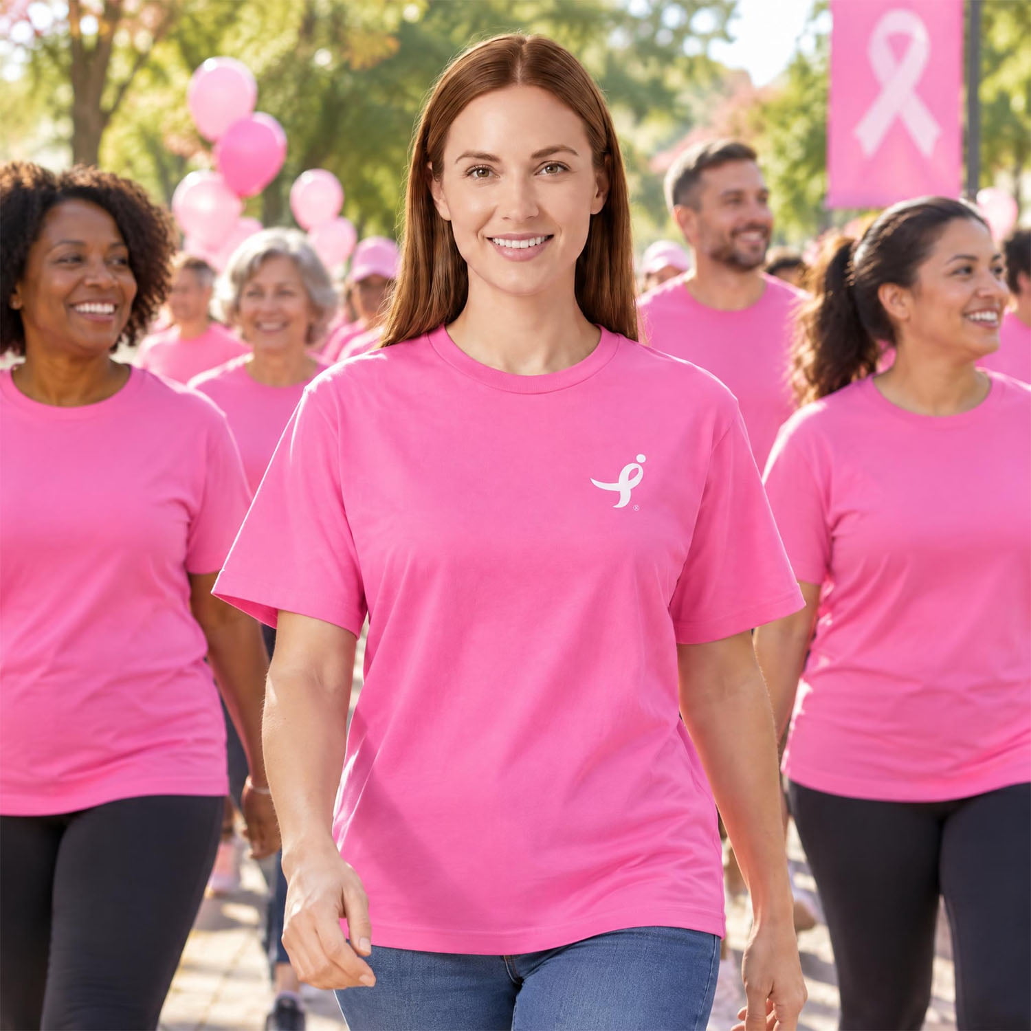 SUSAN G KOMEN MEN'S ALL OF US CROWD MENS SGK SHORT SLEEVE TEE, BREAST CANCER AWARENESS SHIRT, SIZES XS-3XL