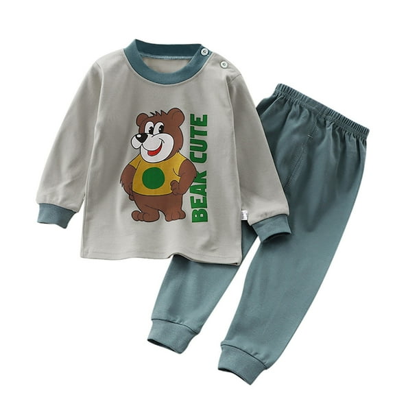 Bysome Girls Nightwear Cartoon Print Long Sleeve Crew Neck Shirt With Pants Homewear Casual Girls Nightwear Size 5-6 Years Dark Green