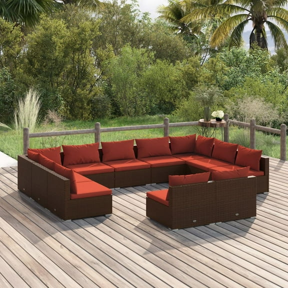 vidaXL 11 Piece Patio Lounge Set with Cushions Brown Poly Rattan