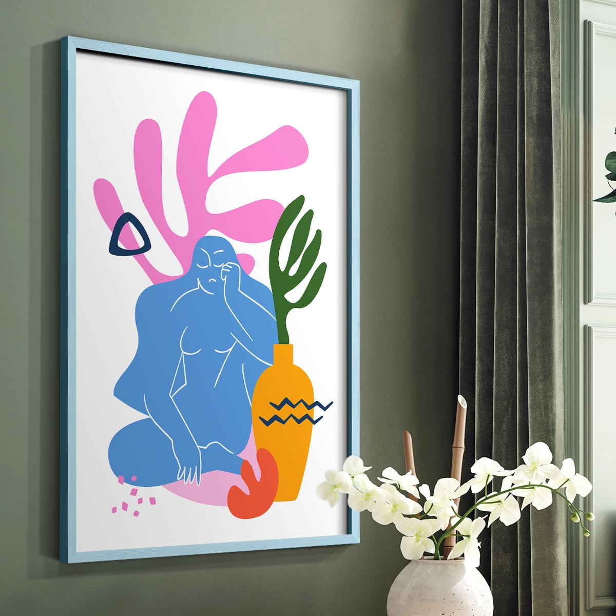 Matisse CDLII in Blue Solid Wood Framed Print No Nail Hanging