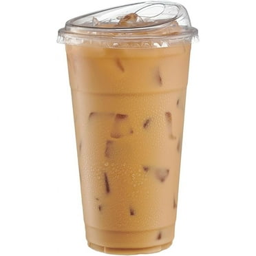 GUSTO 24 zz Crystal Clear Plastic Cups with Strawless Sip Lids, 50-Pack