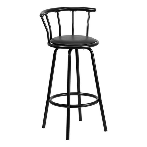 Pemberly Row 30" Contemporary Metal/Vinyl Crown Back Bar Stool in Black