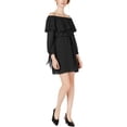 thumbnail image 1 of maison Jules Womens Ruffled Off The Shoulder Shift Dress, Black, Small, 1 of 1