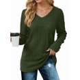 thumbnail image 2 of Womens Long Sleeve Tops V Neck Shirts Light-Weight Tunic Sweaters Fashion Dark Green XL, 2 of 9